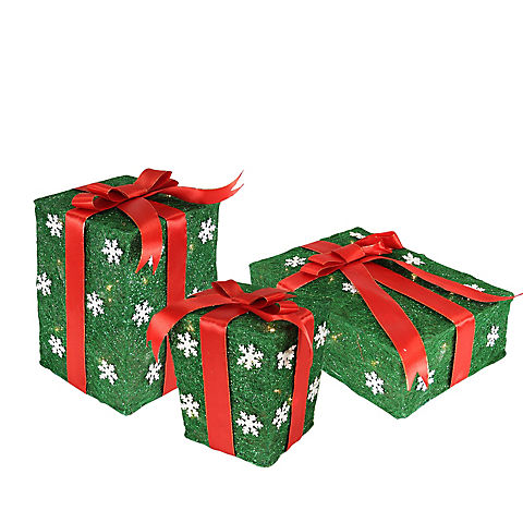 Northlight 3-Pc. 13" Pre-Lit Gift Boxes Outdoor Christmas Decorations - Green and Red