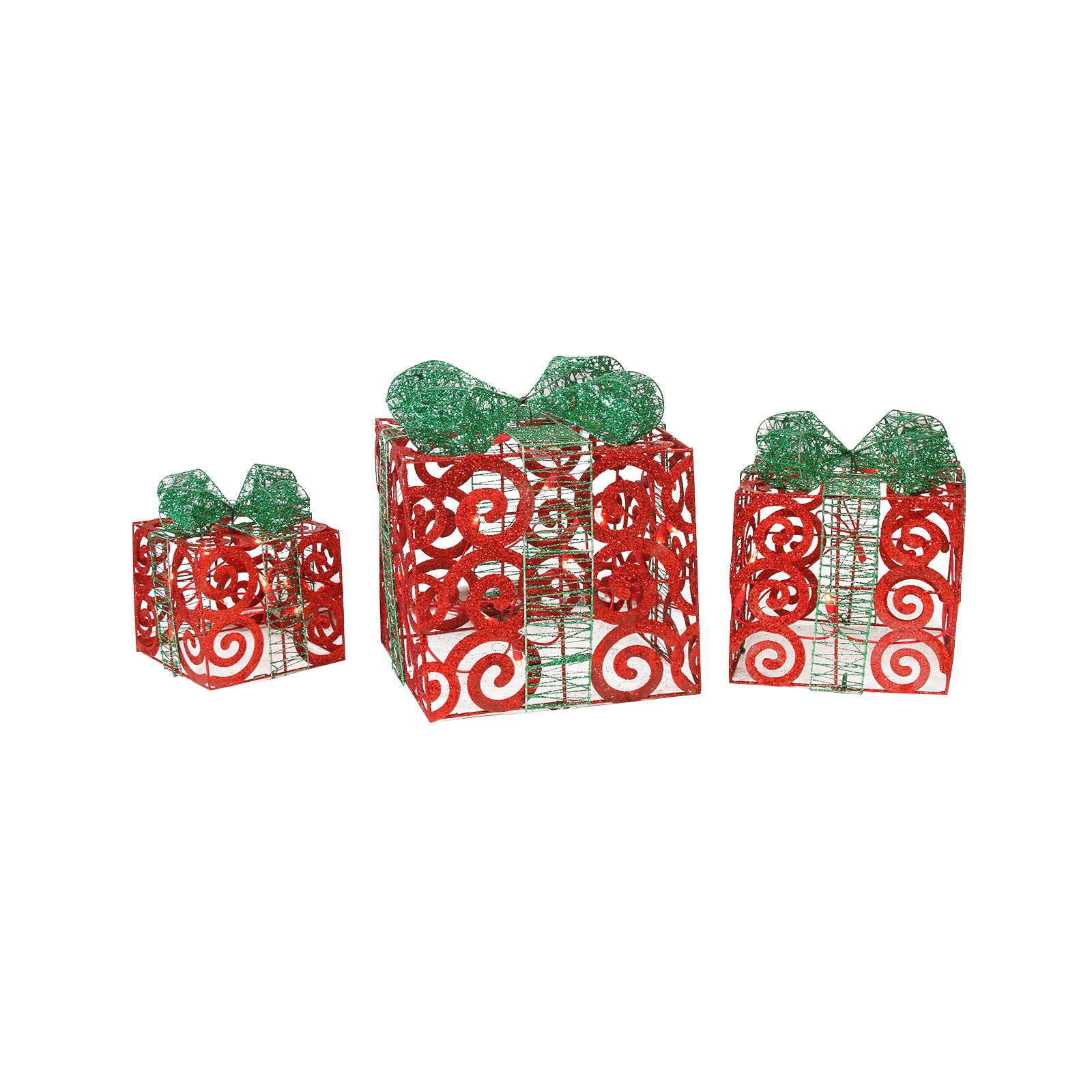 Northlight 3-Pc. Lighted Sparkling Swirl Glitter Gift Boxes Outdoor  Christmas Decorations - Red