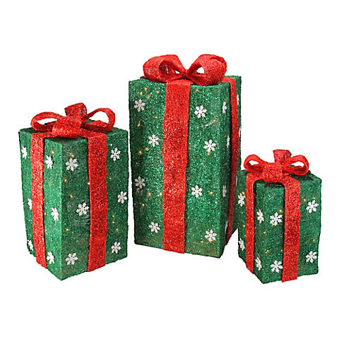 Northlight 3-Pc. 18" Pre-Lit Gift Boxes Christmas Outdoor Decor - Green and Red
