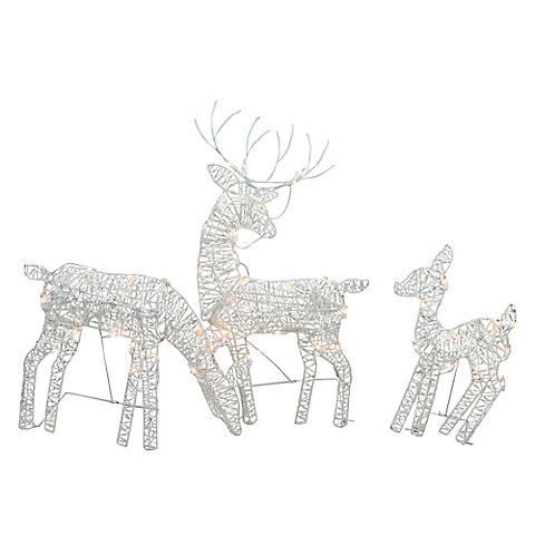 Northlight 3-Pc. Glittered Doe Fawn and Reindeer Lighted Christmas Outdoor Decoration - White