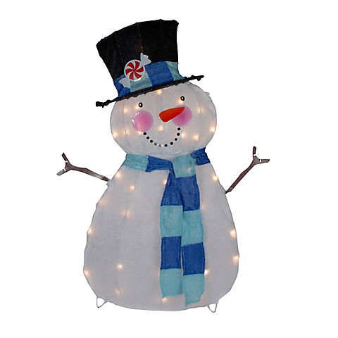 Northlight 32" Lighted Chenille Snowman Outdoor Christmas Decoration - White and Blue