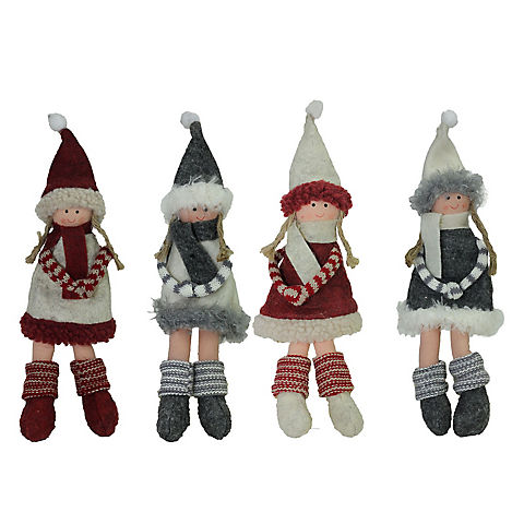 Northlight 12" Girls with Scarves Christmas Doll Ornaments, 12 ct. - Red and Gray