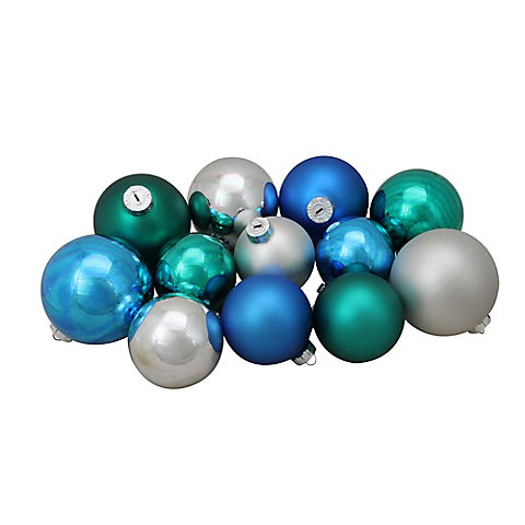 Northlight 4" Turquoise 2-Finish Glass Christmas Ball Ornaments, 72 ct. - Blue and Silver