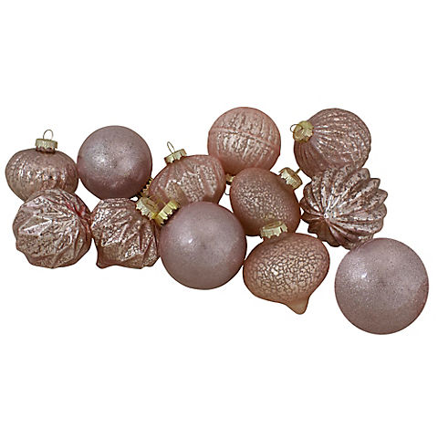 Northlight Blush Finial and Glass Ball Christmas Ornaments, 12 ct. - Pink