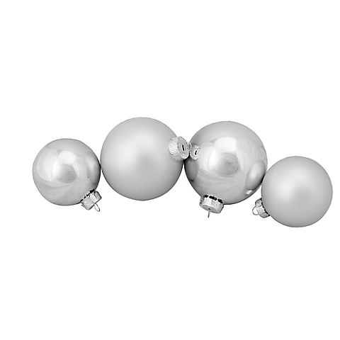 Northlight 4" Shiny and Matte Christmas Glass Ball Ornaments, 72 ct. - Silver