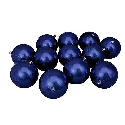 Northlight 4" Shiny Shatterproof Christmas Ball Ornaments, 12 ct. - Dark Blue