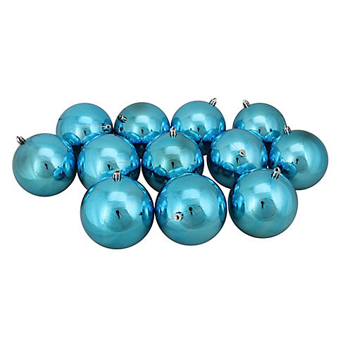 Northlight  4" Shatterproof Shiny Christmas Ball Ornaments, 12 ct. - Turquoise Blue