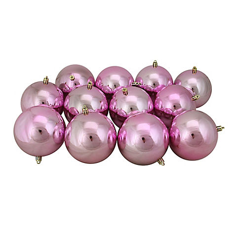 Northlight 4" Shatterproof Shiny Christmas Ball Ornaments, 12 ct. - Bubblegum Pink