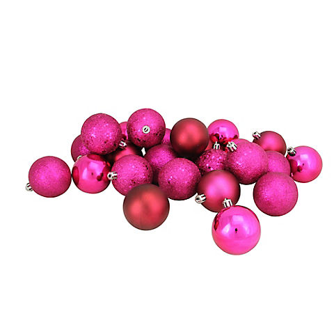 Northlight 2.5" Shatterproof 4-Finish Christmas Ball Ornaments, 24 ct. - Magenta Pink