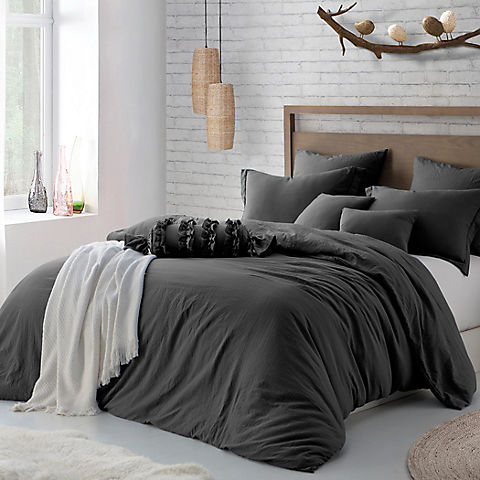 Swift Home Cozy and Soft Lush Washed Crinkle Duvet Twin/Twin XL Cover Set - Charcoal Gray