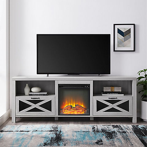W. Trends 70" Abilene Farmhouse Fireplace TV Stand for TVs up to 85" - Stone Gray