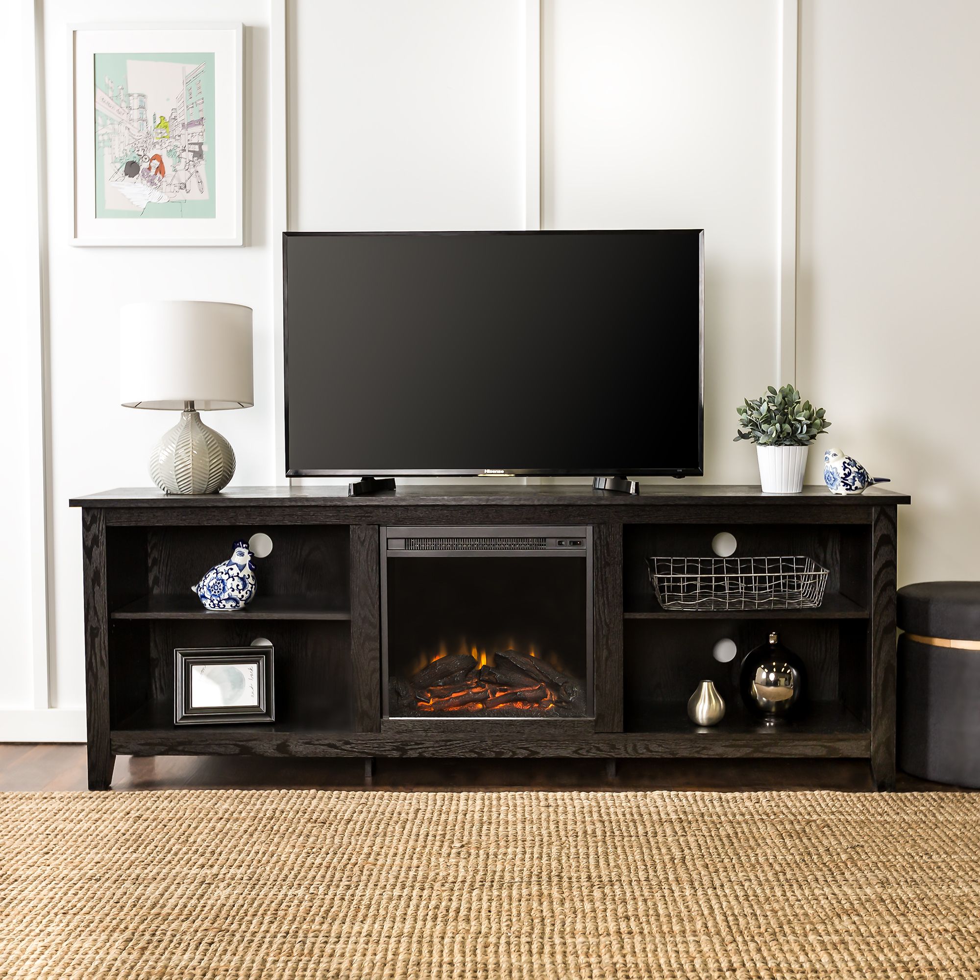 W Trends 70 Simple Fireplace Tv Stand For Tvs Up To 85 Bjs Whole Club