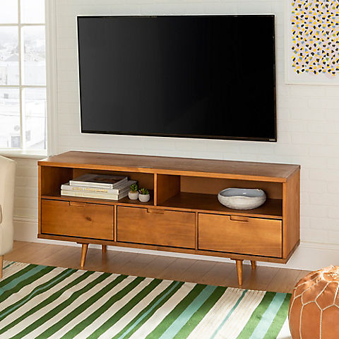 W. Trends 58" Ivy 3 Drawer Mid Century Modern TV Stand for TVs up to 65" - Caramel