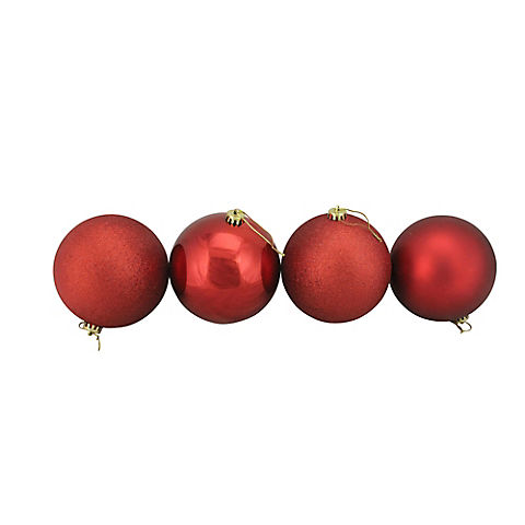 Northlight Shatterproof 4-Finish 6" Christmas Ball Ornaments, 4 ct. - Red