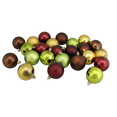 Northlight Shatterproof 2-Finish 2.5" Christmas Ball Ornaments, 24 ct. - Brown, Green and Red