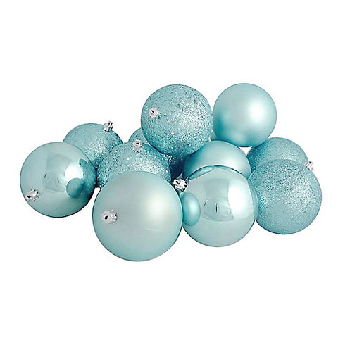 Northlight Shatterproof 4-Finish 4" Christmas Ball Ornaments, 12 ct. - Mermaid Blue