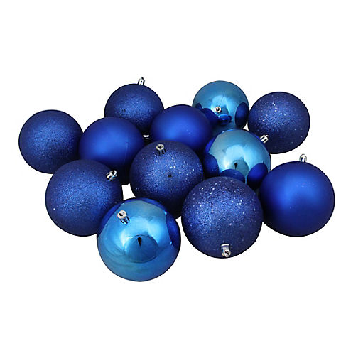 Northlight Shatterproof 4-Finish 4" Christmas Ball Ornaments, 12 ct. - Lavish Blue