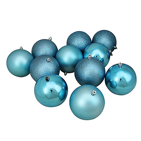 Northlight Shatterproof 4-Finish 4" Christmas Ball Ornaments, 12 ct. - Turquoise Blue
