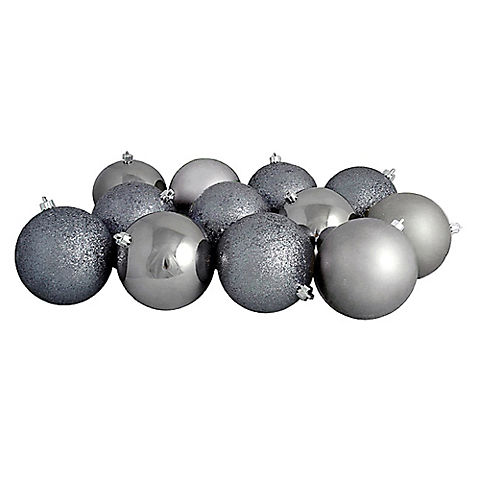 Northlight Shatterproof 4-Finish 4" Christmas Ball Ornaments, 12 ct. - Gray
