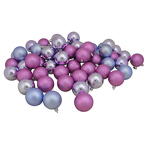 Northlight Shatterproof 4-Finish 2.5" Christmas Ball Ornaments, 60 ct. - Pink and Purple
