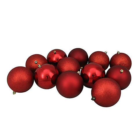 Northlight Shatterproof 4-Finish 4" Christmas Ball Ornaments, 12 ct. - Red