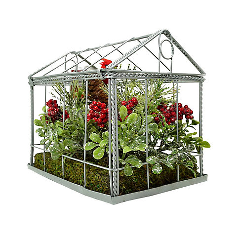 Northlight 9" Cardinal Boxwood Artificial Christmas Greenhouse Arrangement - Red and Green