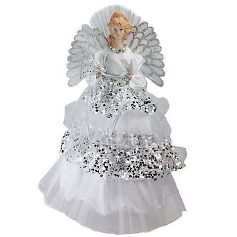 Northlight 16" Lighted Fiber-Optic Angel Sequined Gown Christmas Tree Topper - White and Silver