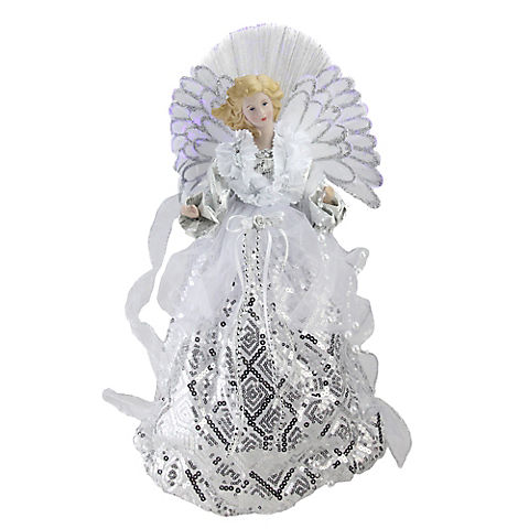 Northlight 16" Lighted Angel Sequined Gown Christmas Tree Topper - White and Silver
