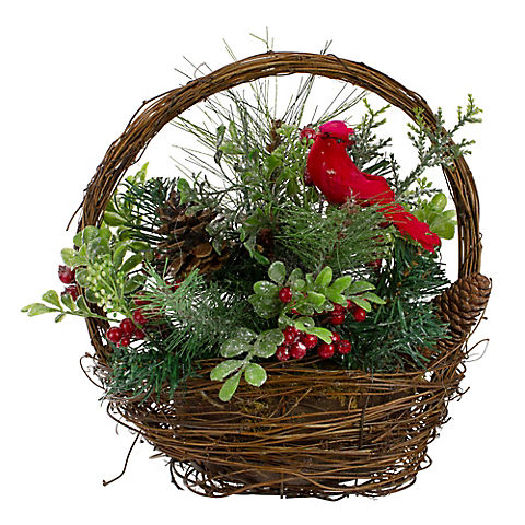 Northlight 12" Cardinal with Berries in Twig Basket Christmas Decoration - Red and Green