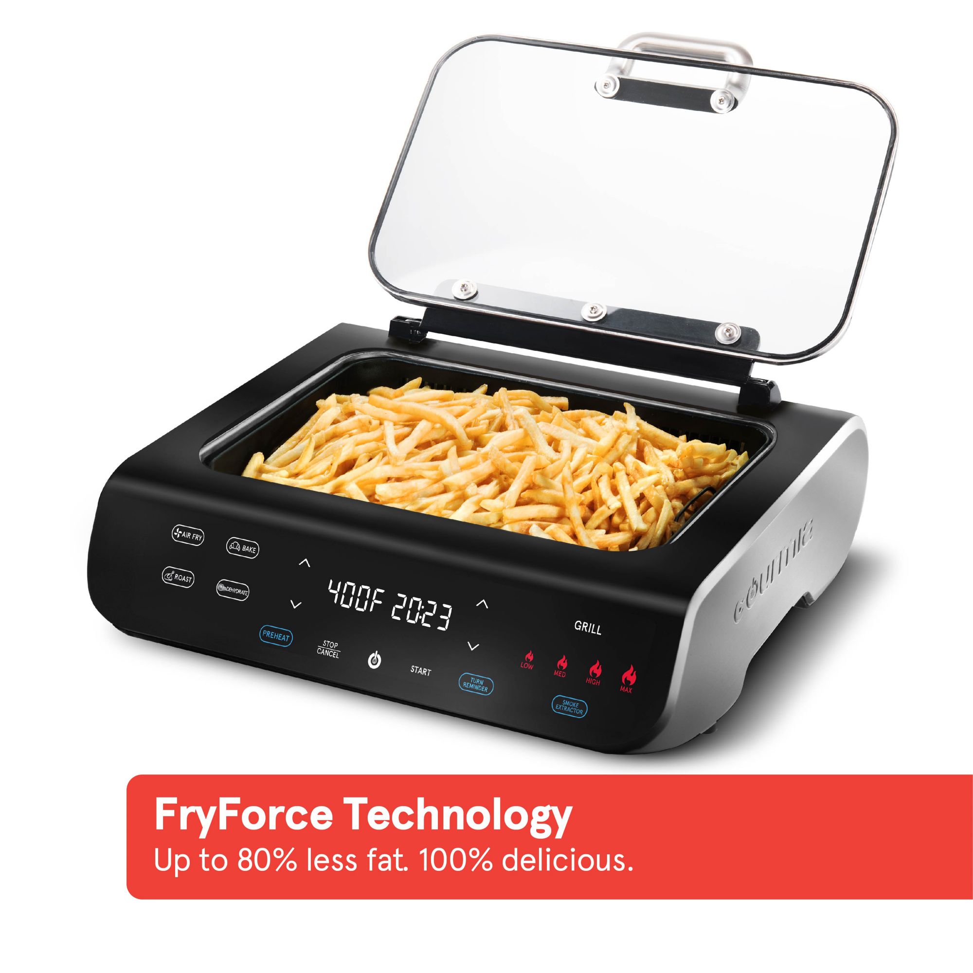 International, Gourmia 5-in-1 FoodStation™ Smokeless Grill & Air Fryer with  Integrated Temperature Probe, 5 One-Touch Cooking Functions, and  Extra-Large Nonstick Cooking Surface