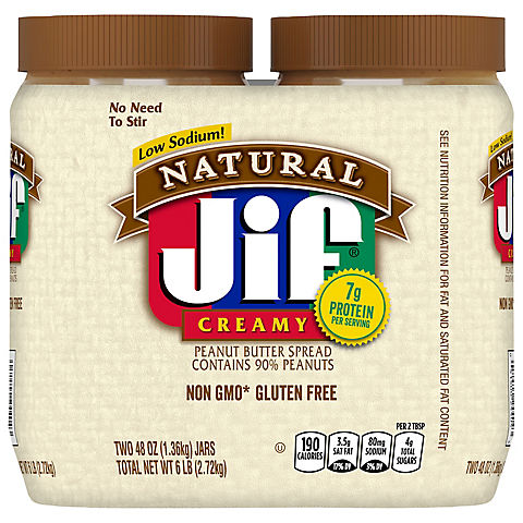 Jif Natural Creamy Peanut Butter, 2pk 48 oz.