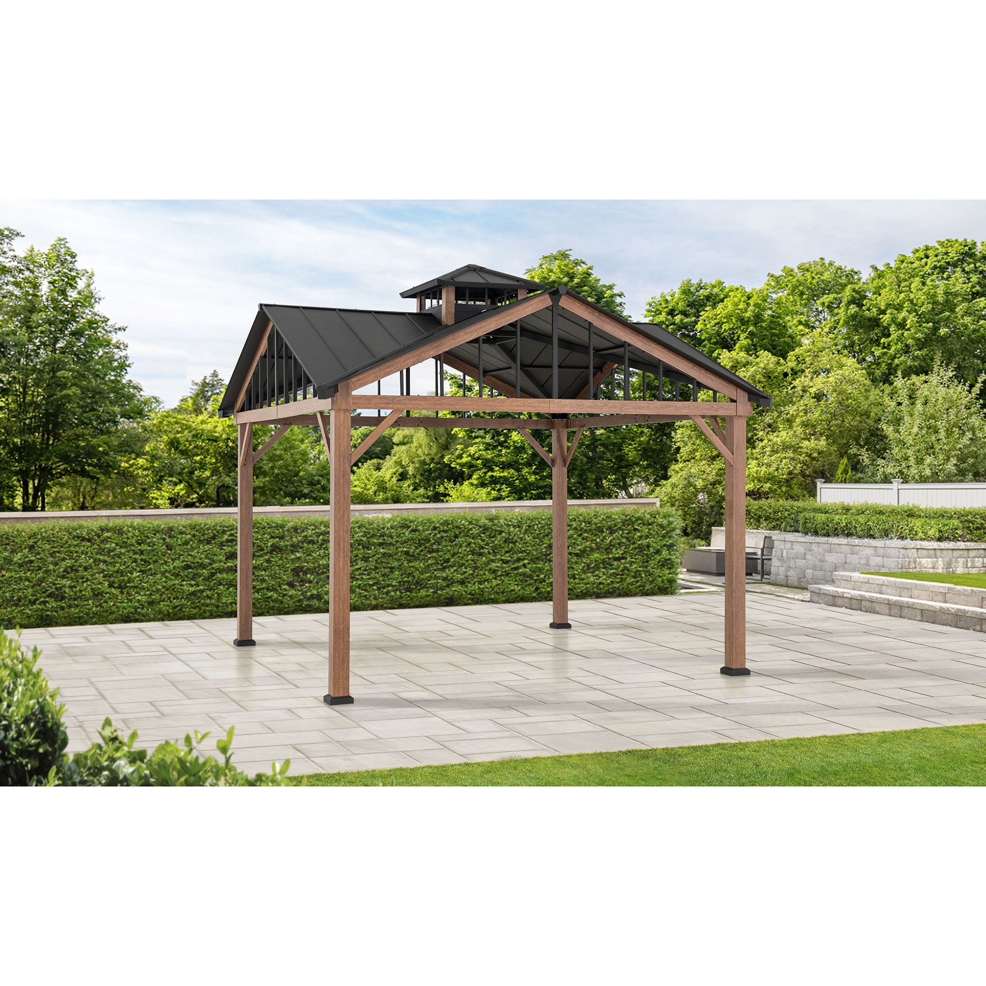 Berkley Jensen 12'x12' Wood-Look Steel Hardtop Gazebo