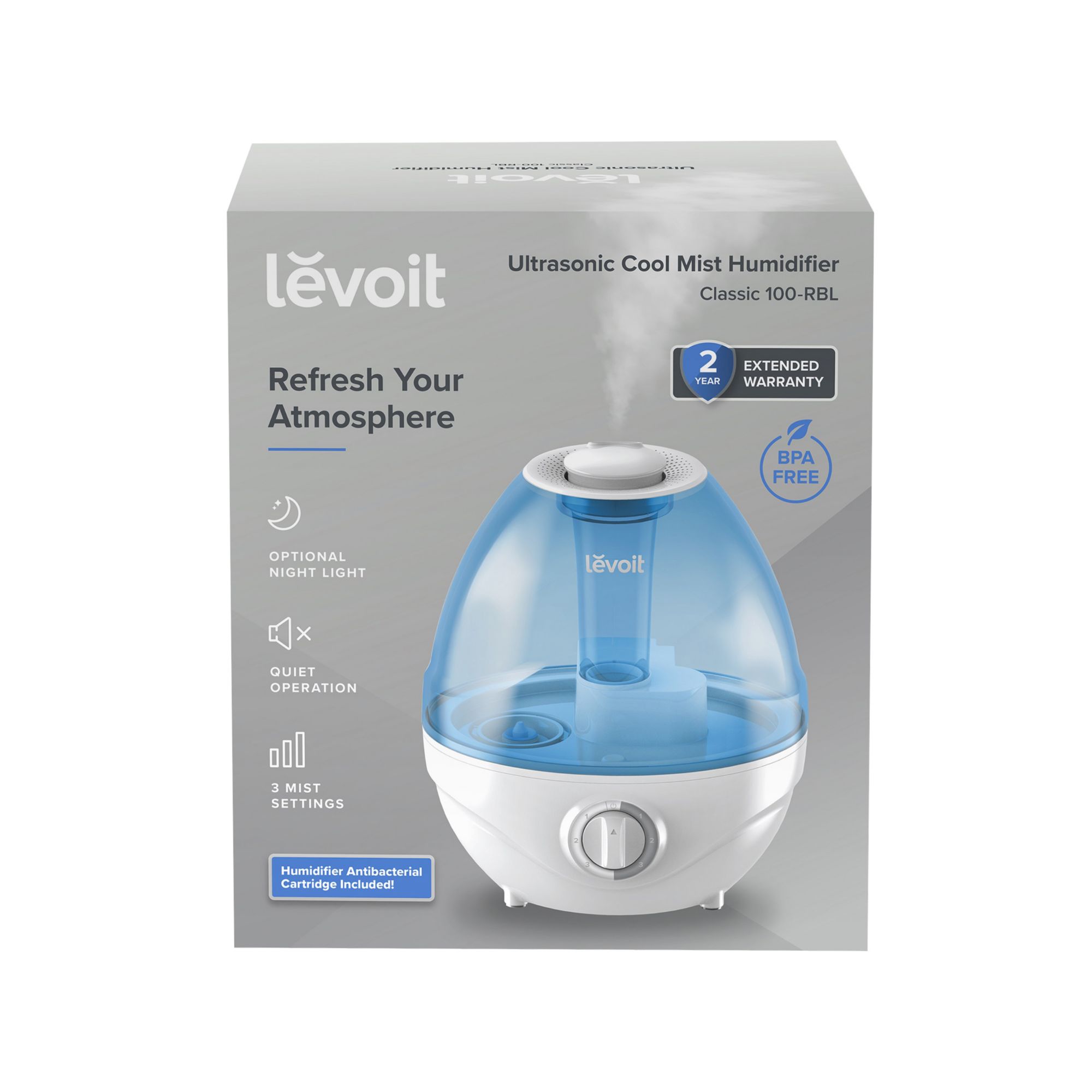 Levoit Ultrasonic Cool Mist 0.63-Gal Humidifier Whisper Quiet Operation  with Bonus Antibacterial Cartridge