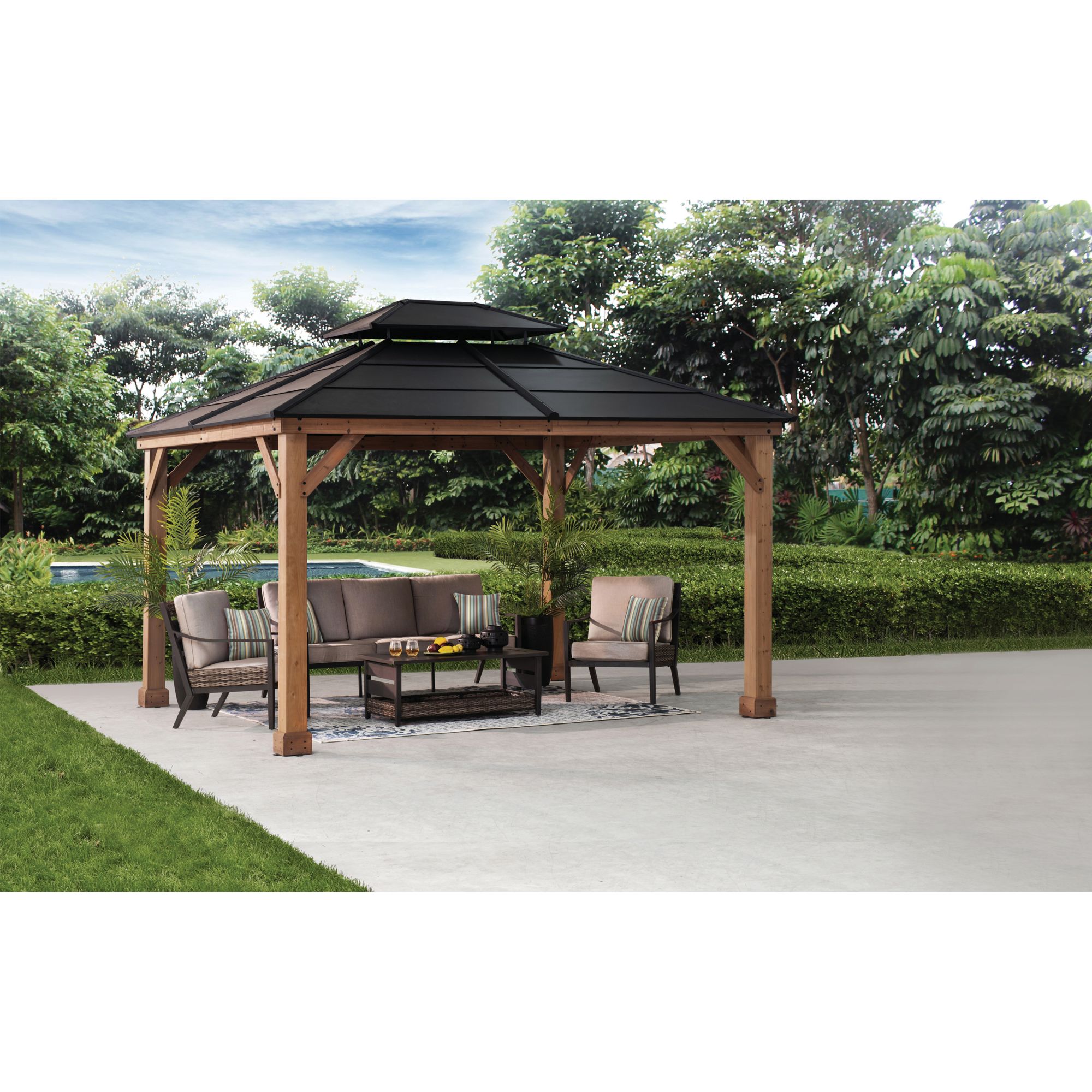 Hampton Bay Crownhill 11 X 13 Hardtop Gazebo With Wood Posts A102007506