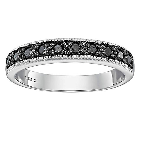 Amairah 0.25 ct. t.w. Black Diamond Ring Wedding Band with Milgrain in .925 Sterling Silver