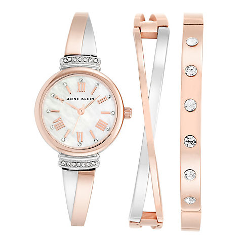 Anne Klein Premium Crystal Accented Bangle Watch Set
