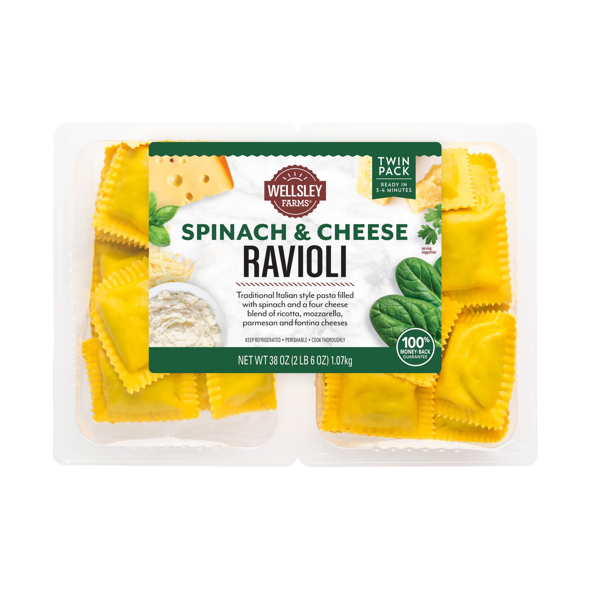 PAOW! - Plant-Based Chik'n, Cheese & Spinach Ravioli, 3lbs