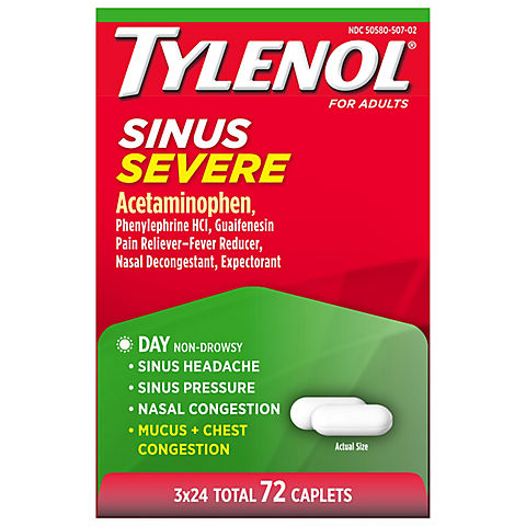 Tylenol Sinus Severe Non-Drowsy Day Cold & Flu Caplets, 3 x 24 ct.