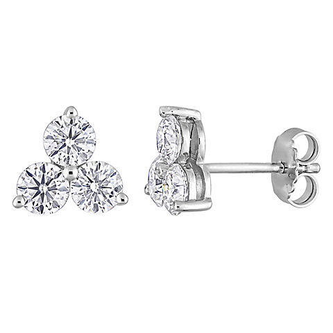 2.16 ct. DEW Created Moissanite Three-Stone Stud Earrings in Sterling Silver