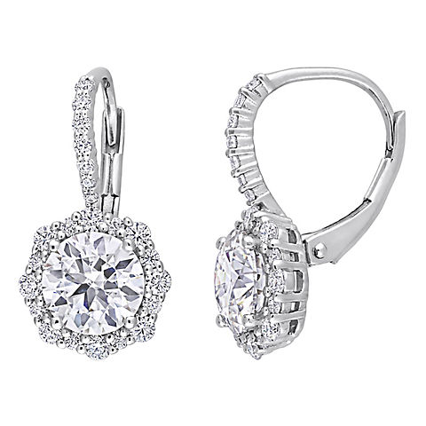 3.16 ct. DEW Created Moissanite Floral Halo Earrings in Sterling Silver