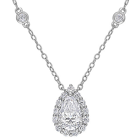 1.5 ct. DEW Created Moissanite Halo Necklace in Sterling Silver