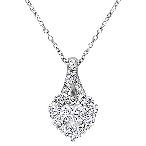 2 ct. DEW Created Moissanite Heart Halo Necklace in Sterling Silver