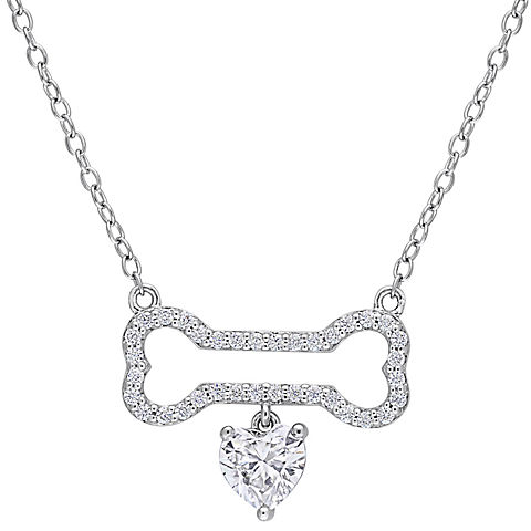 .625 ct. t.g.w. Created Moissanite Dog Bone Heart Necklace in Sterling Silver