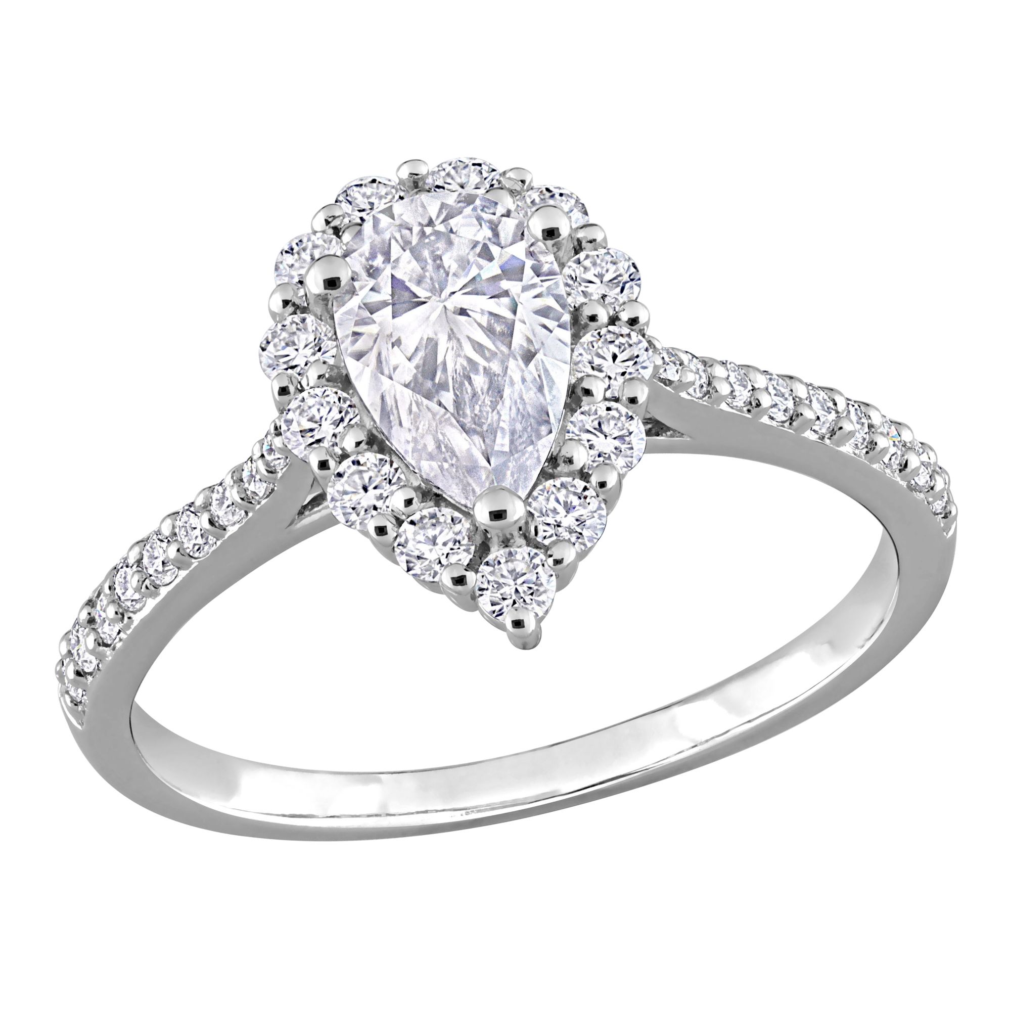 1.375 ct. DEW Created Moissanite Teardrop Halo Engagement Ring in