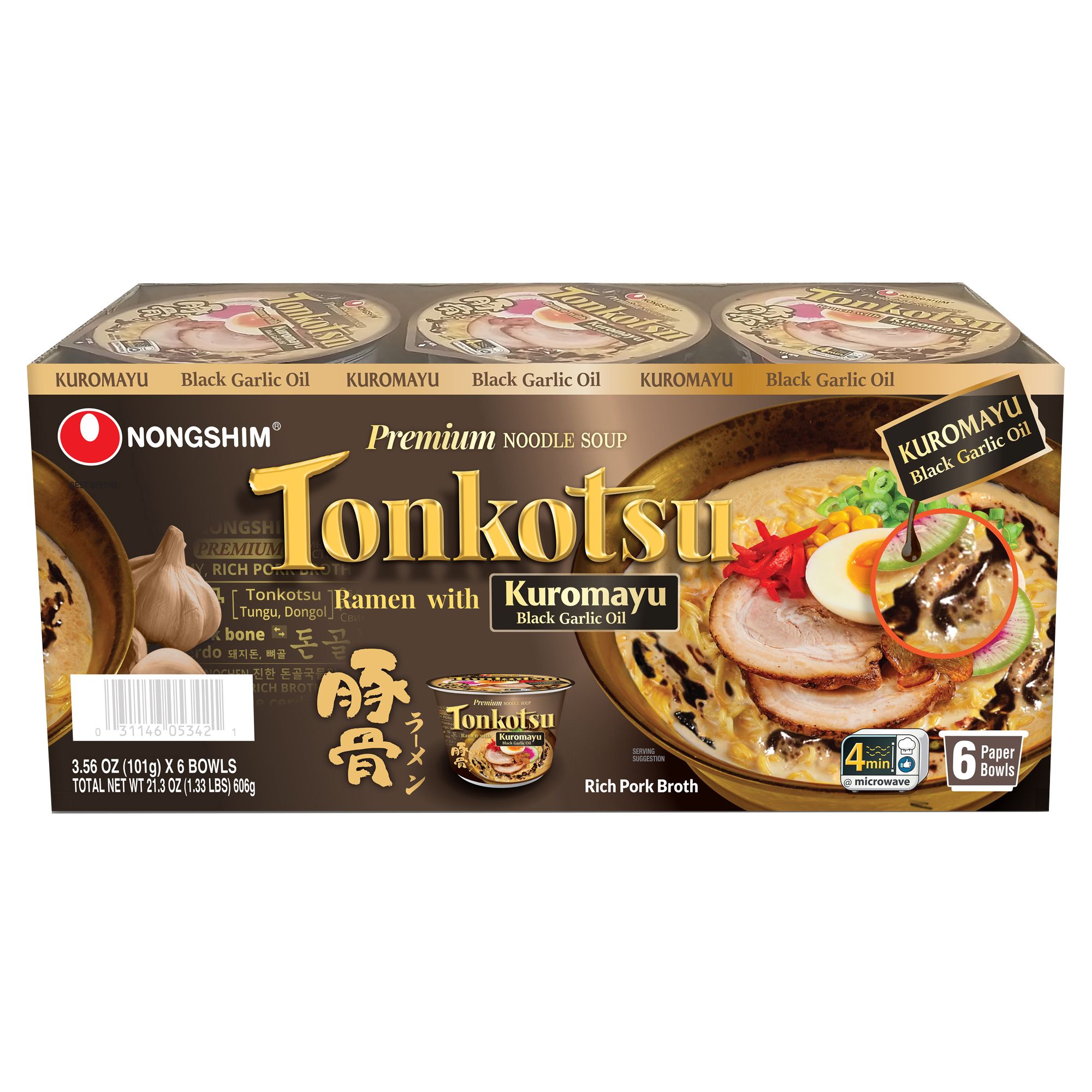 Nongshim, Tonkotsu Ramen Bowl, 3.56 oz, 6-Count