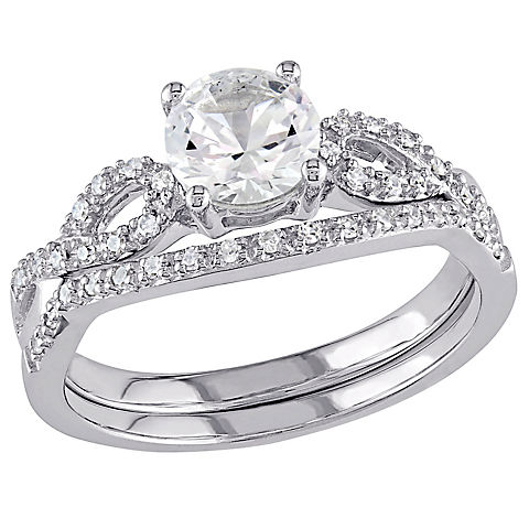 0.16 ct. t.w. Created White Sapphire and Diamond Infinity Bridal Set in 10k White Gold