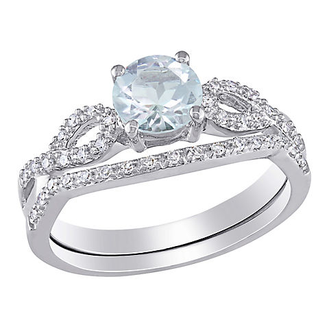 0.16 ct. t.w. Aquamarine and Diamond Infinity Bridal Set in 10k White Gold