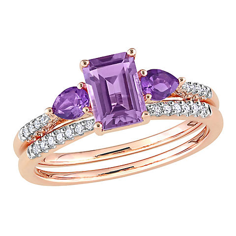 1.2 ct. t.w. Amethyst and Diamond Bridal Ring Set in 10k Rose Gold