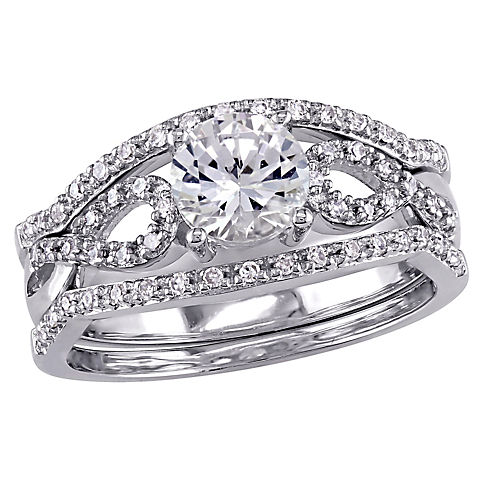 1 ct. t.w. Created White Sapphire and Diamond Infinity 3 pc. Bridal Set in 10k White Gold