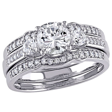 0.25 ct. t.w. Created White Sapphire and Diamond Vintage 3 pc. Bridal Set in 10k White Gold